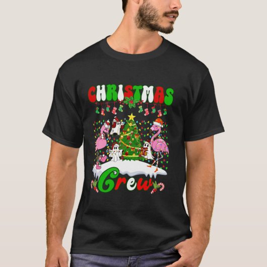 クリスマスクルームフラミンゴかわいい幽霊パインツリークリスマス Tシャツ (正面)