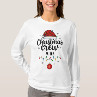 クリスマスクルー妻サンタ帽子マッチングクリスマス Tシャツ
