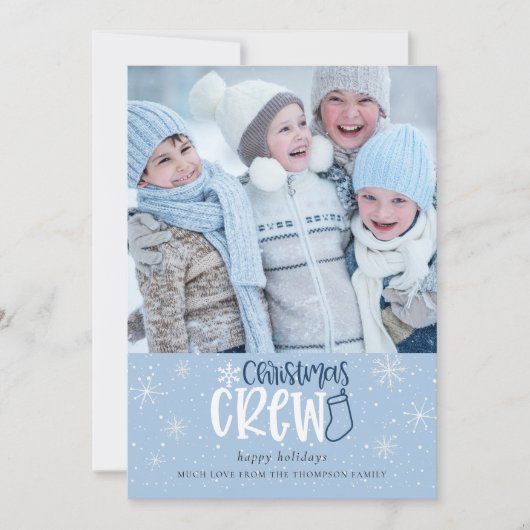 クリスマスクルー家族フォトスノーフレークスブルー シーズンカード