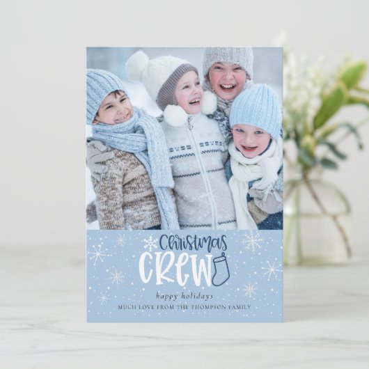 クリスマスクルー家族フォトスノーフレークスブルー シーズンカード (スタンド正面)