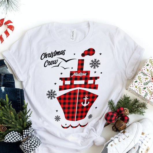 クリスマスクルー格子状ボートシップ名前をカスタムする トライブレンドＴシャツ