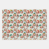 クリスマスクルー3枚フォトカスタムギフトラップシート ラッピングペーパーシート (正面)