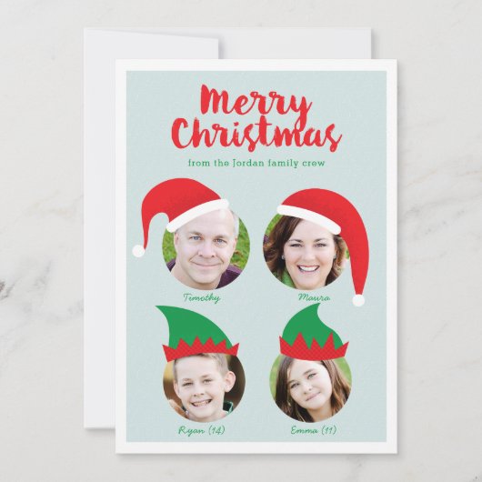 クリスマスクルー4枚の写真おもしろいホリデーカード シーズンカード (正面)