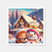 クリスマスクレイプレイデイジンジャーブレッド雪だるま冬 スタンダードカクテルナプキン (正面)