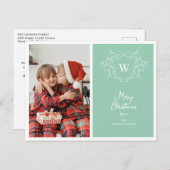 クリスマスクレストの上品なミントと白い写真 シーズンポストカード (正面/裏面)