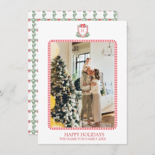 クリスマスクレストモノグラム写真グランドミレニアル シーズンカード (正面/裏面)