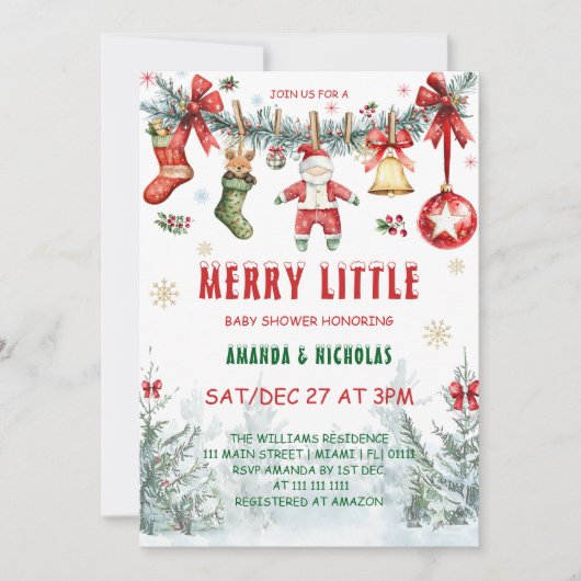 クリスマスクロザライン赤ちゃんシャワー 招待状 (正面)