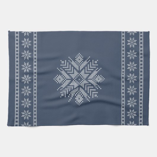 クリスマスクロステッチスノーフレークデザイン キッチンタオル (横)