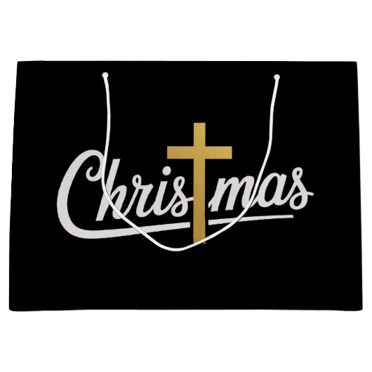 クリスマスクロスファミリーマッチングイエズスギフトアイディア ラージペーパーバッグ (正面)