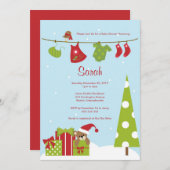 クリスマスクロスラインベビーガールシャワー招待状 招待状 (正面/裏面)