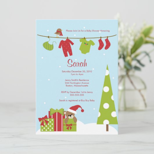 クリスマスクロスラインベビーシャワー招待状 招待状 (スタンド正面)