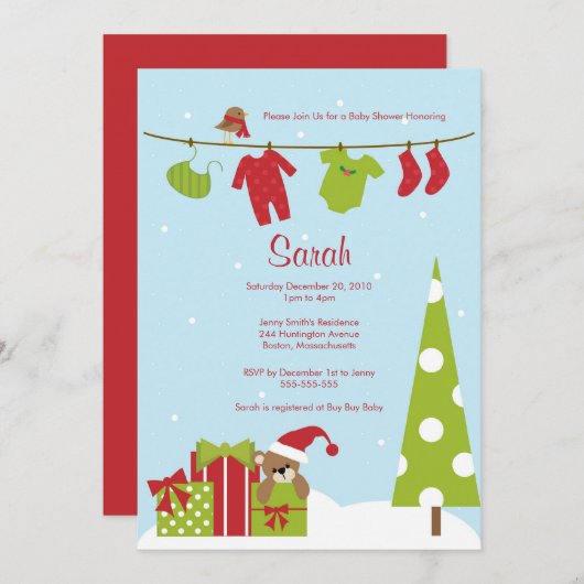 クリスマスクロスラインベビーシャワー招待状 招待状 (正面/裏面)