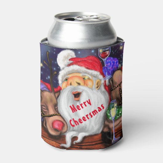 クリスマスクーラーボックスギフトサンタとトナカイおもしろい 缶クーラー (缶正面)