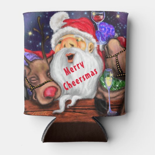 クリスマスクーラーボックスギフトサンタとトナカイおもしろい 缶クーラー (正面)