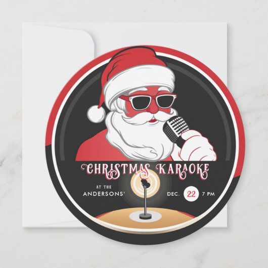 クリスマスクールカラオケサンタヴィンテージレコード 招待状 (正面)