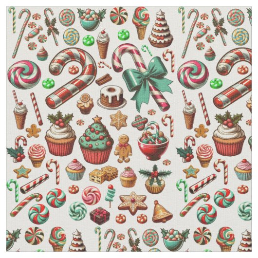 クリスマスグッズ甘いお菓子デッセルアート ファブリック (クローズアップ)