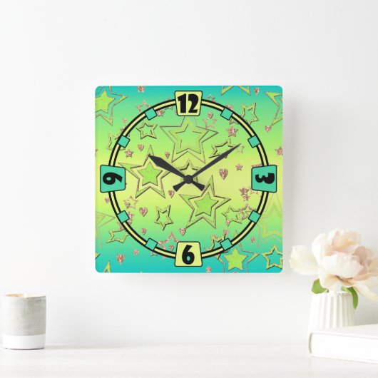 クリスマスグラデーショングリッターシャイン紙吹雪スターフー スクエア壁時計 (ホーム)