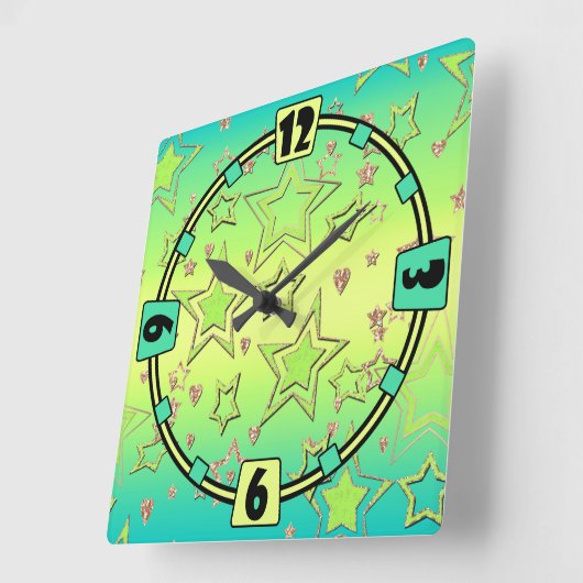 クリスマスグラデーショングリッターシャイン紙吹雪スターフー スクエア壁時計 (傾斜)