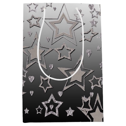 クリスマスグラデーショングリッターシャイン紙吹雪スターフー ミディアムペーパーバッグ (正面)