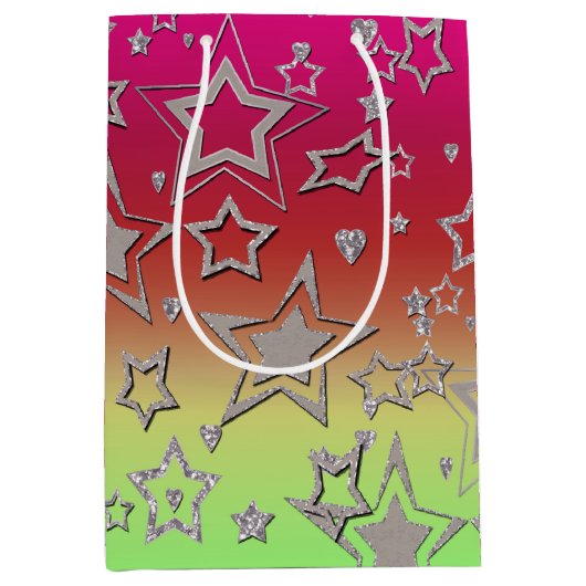 クリスマスグラデーショングリッターシャイン紙吹雪スターフー ミディアムペーパーバッグ (正面)