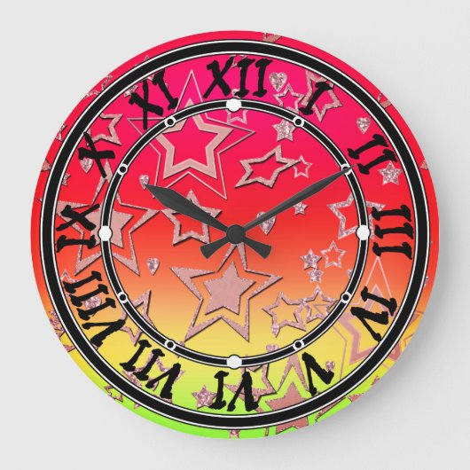 クリスマスグラデーショングリッターシャイン紙吹雪スターフー ラージ壁時計 (正面)