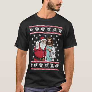 クリスマスグラフィックサンタとイエズスジンルブロスミルク Tシャツ