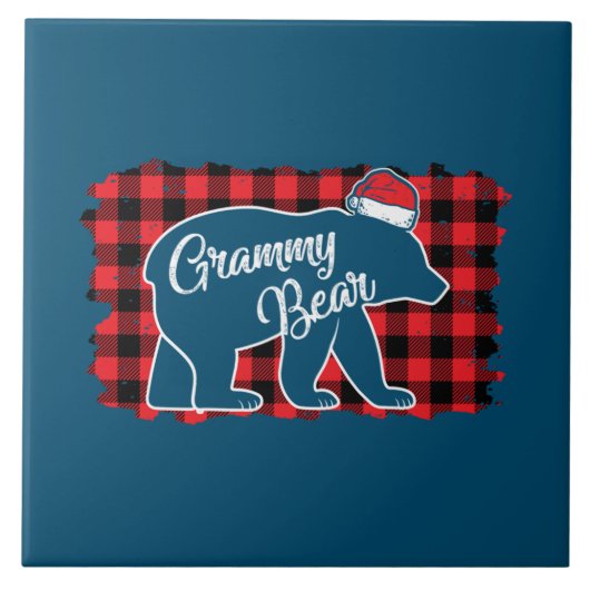 クリスマスグラミーのクマのクリスマスレッドプレイドバッファロー タイル (正面)