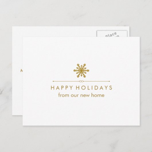 クリスマスグラムの新しいアドレス金ゴールドスノーフレーク シーズンポストカード (正面/裏面)