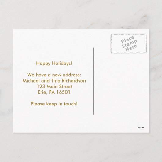 クリスマスグラムの新しいアドレス金ゴールドスノーフレーク シーズンポストカード (裏面)