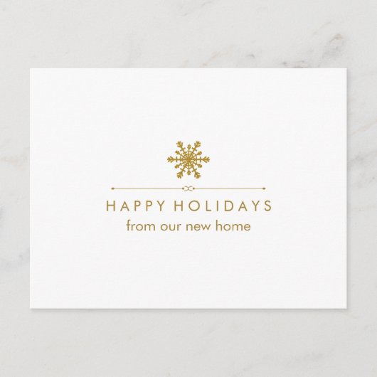 クリスマスグラムの新しいアドレス金ゴールドスノーフレーク シーズンポストカード (正面)