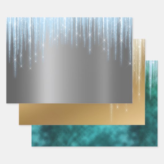 クリスマスグラムフォイル金属グリッターアイクル ラッピングペーパーシート (セット)