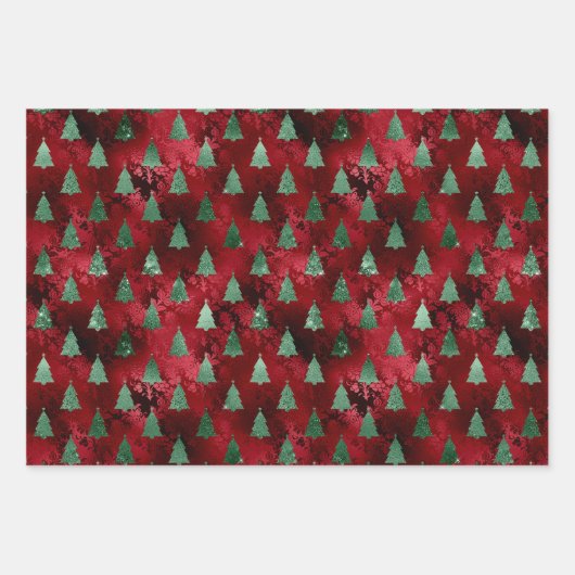 クリスマスグラムフォイル金属グリッターツリー ラッピングペーパーシート (正面)