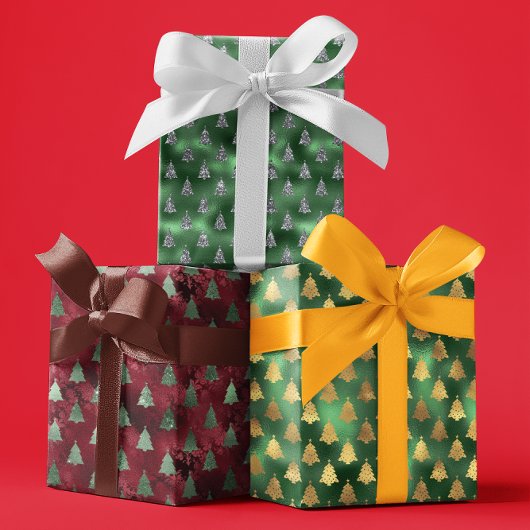 クリスマスグラムフォイル金属グリッターツリー ラッピングペーパーシート