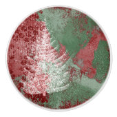 クリスマスグランジ |赤い緑と白いクリスマスツリー セラミックノブ (正面)