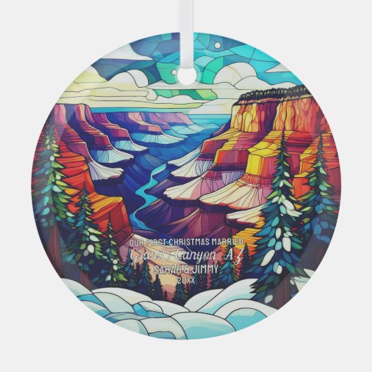クリスマスグランドキャニオンAZステンドグラス結婚した ガラスオーナメント (正面)