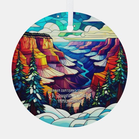 クリスマスグランドキャニオンAZステンドグラス結婚した ガラスオーナメント (裏面)