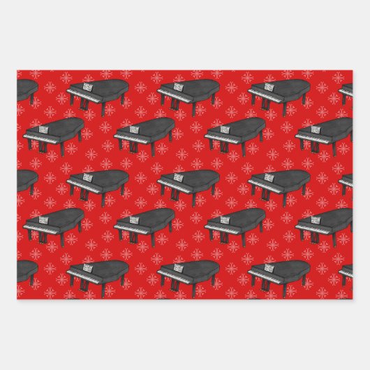 クリスマスグランドピアノピアニストミュージシャンパターン ラッピングペーパーシート (正面)