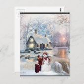 クリスマスグリスウィンター雪だるまシーン ポストカード (正面/裏面)