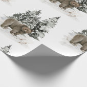 クリスマスグリズリーベアーウッドランドフォレストの雪の贈り物 ラッピングペーパー (角)