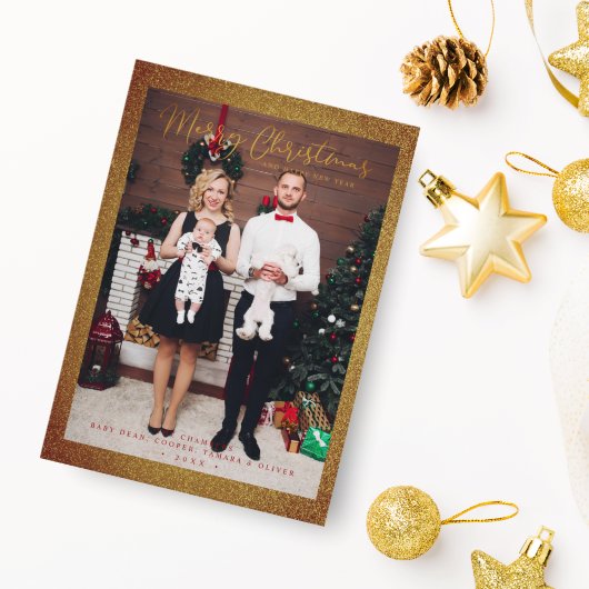 クリスマスグリッターおもしろいフォトファミリーお洒落 シーズンカード