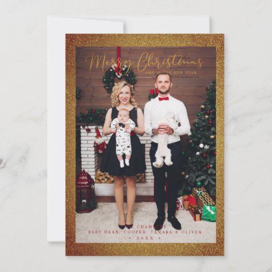 クリスマスグリッターおもしろいフォトファミリーお洒落 シーズンカード (正面)