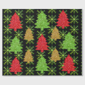 クリスマスグリッターの木と黄金の雪片 ラッピングペーパー (フラット)