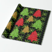 クリスマスグリッターの木と黄金の雪片 ラッピングペーパー (アンロールド)