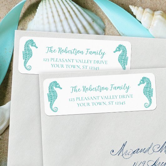 クリスマスグリッターシーホースアクア差出人住所 ラベル