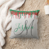 クリスマスグリッタードリップモノグラムレッドとグリーン クッション (ブランケット)