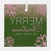 クリスマスグリッターピンクスノーフレークスガラスオーナメント ガラスオーナメント (裏面)