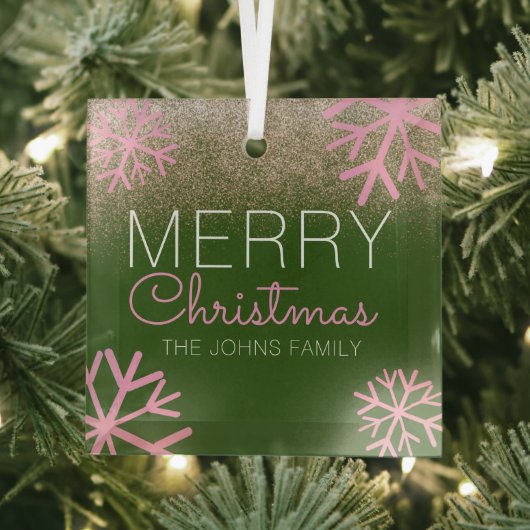 クリスマスグリッターピンクスノーフレークスガラスオーナメント ガラスオーナメント (インサイチュ)