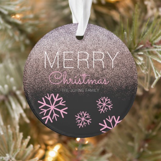 クリスマスグリッターピンクスノーフレークスブラック オーナメント (ツリー)