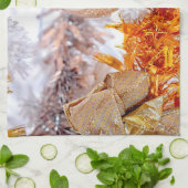 クリスマスグリッターピンク&ホワイトボール キッチンタオル (折り畳み)