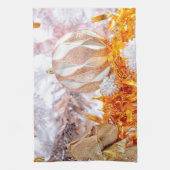 クリスマスグリッターピンク&ホワイトボール キッチンタオル (縦)